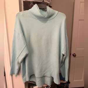 Free People Sz M Afterglow Mock Neck Sweater In Sky Blue Acrylic Pullover